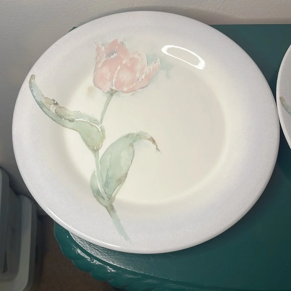 Vintage Portmeirion The Seasons Susan Ellis Pink Tulip Dinner Plates Set‎ of 2
